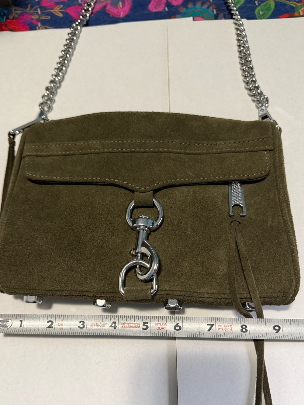 Rebecca Minkoff Olive Suede Mini Crossbody with Silver Chain